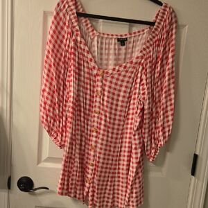 Torrid Red and White Gingham Blouse